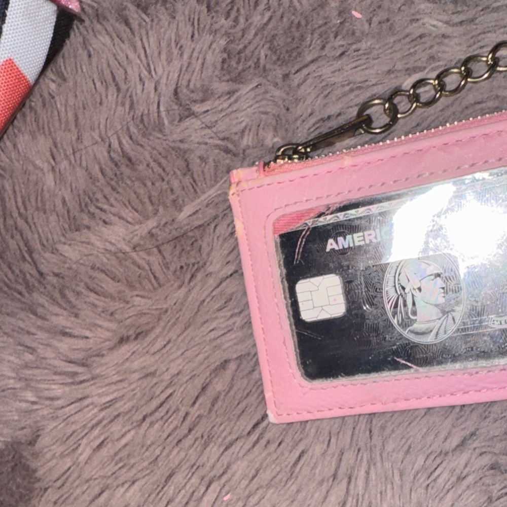 Pink Keychain Wallet texture design gold metal holder zipper closure card holder - Picture 3 of 3